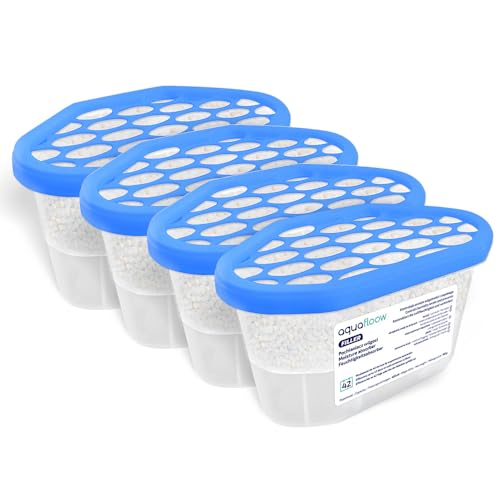 Aquafloow Assorbitore di Umidità per Ambienti 600 ml, Riduce l'umidità, 4 SacchettI di Ricarica in Granuli | Neutralizzatore di Odori, Deumidificatore per Cucina, Armadio, Bagno e Studio