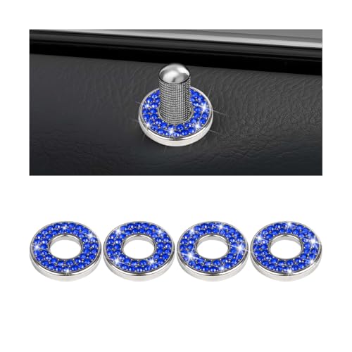 Ywdiml Bling Car Inner Door Lock Covers, 4PCS Crystal Rhinestones Vehicle Pull Rod Bolt Decorative Stickers for Women Girls, Auto Door Latch Cap, Compatible with C Class C200L GLC260 (Dark Blue)