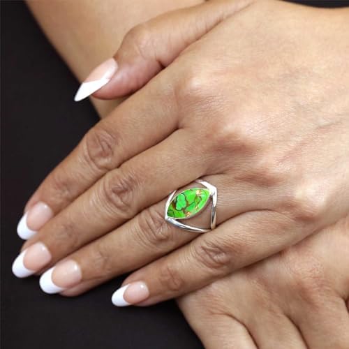 JEWELOPORIUM Copper Green Turquoise Silver Ring Size 9, 925 Sterling Silver Ring for Women, Marquise Gemstone Boho Jewelry - 2