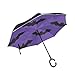 Produktbild ALINLO Regenschirm mit Fledermaus-Muster, doppelschichtiger Rückwärtsschirm, wasserdicht für Auto, Regen, Outdoor mit C-förmigem Griff