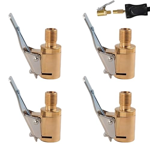 4PCS Adaptateur de Valve de Pneu de Voiture,Mandrin pneumatique avec Clip Adaptateur,Adaptateur Gonfleur en Laiton 1/4