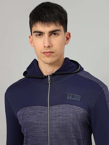 Image of TECHNOSPORT Men's Self Design Hooded Slim Fit Fleece Jacket