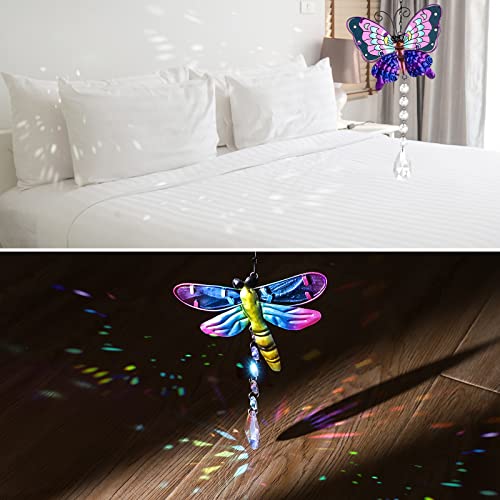 Litially 2Pcs Crystal Suncatcher, Crystal Suncatchers For Windows, Dragonfly And Butterfly Shape Prism Suncatcher Hanging For Garden, Living Room, Indoor Windows (Cute Style) #TOP1