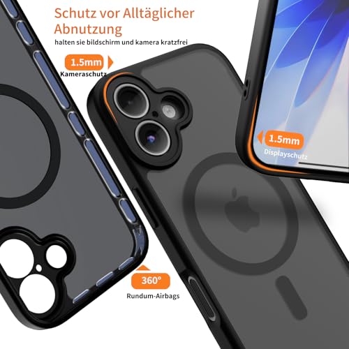 CLFZON für iPhone 17 Hülle (Kompatibel mit MagSafe) mit 2 Schutzfolie, (Vollständiger Kameraschutz) Kratzfest Transluzente Rückseite Magnetisch Handyhülle, Schwarz