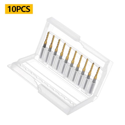 Image of Tools 10Pcs 2.0mm TiN Coating Solid Carbide End Mill Engraving Milling Cutter CNC Router Bits for PCB Machine, 1 /8 inch Shank 1BOX