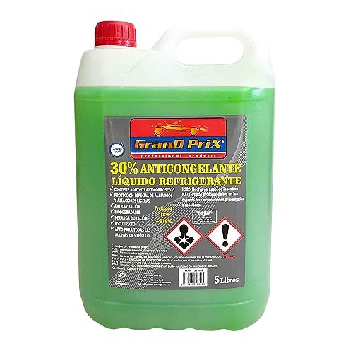 AUTOZOCO Anticongelante, liquido refrigerante Motor, Líquido refrigeración, Líquido anticongelante, Anticongelante Coche, Protección -5ºC y 102ºC, Capacidad 5 litros, 30% Etilenglicol, Color Verde