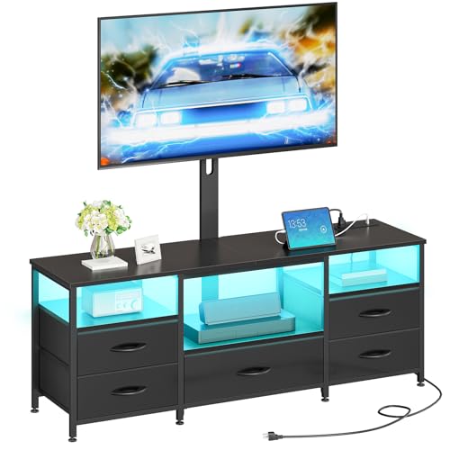 HOOBRO TV Stand with Mount and Power Outlet, for 32/45/55/60/65 inch TVs, Swivel Led Entertainment Center with Drawers, Adjustable Media Console for Living Room, Bedroom, Black BB130UDDS01