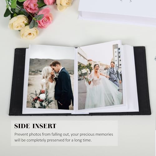 RECUTMS Photo Album 100 4x6 Pockets, Small Mini Capacity Retro Leather Photo Book with White Pages Hold 100 Vertical Photos for Family Wedding Baby (Black)