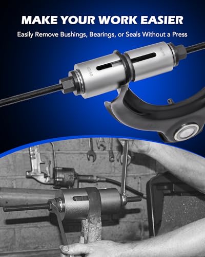 Image of OMT Bushing Press Kit, 27pc Pull and Press Sleeve Kit, Bushing Removal Tool | Durable AISI 1045 Steel, Quick Seal Insertion, with 22 Press Sleeves & 5 Pulling Spindles, for LCV /HGV Vehicles