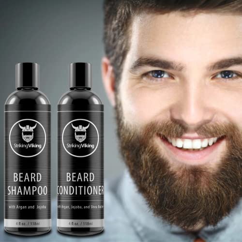 Beard Shampoo And Beard Conditioner For Men, All-Natural Beard Wash Set Cleanse Softens & Conditions With Organic Argan And Jojoba Beard Oils, Sulfate & Paraben Free By Striking Viking #TOP1