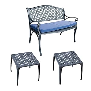 Lazy Susan Lazy Susan 2 x Willow 45 cm quadratischer Beistelltisch mit Jasmine Bank, Sandguss-Aluminium, wartungsfrei, wetterfest, pflegeleicht, Schiefergrau (Kissen in der Farbe Blau)