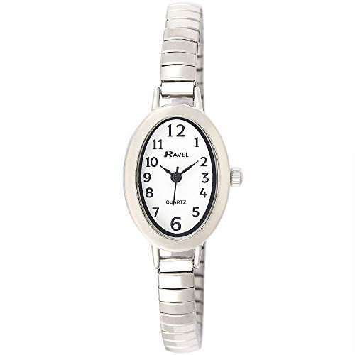 Ravel Petite Montre de Cocktail Ovale pour Femme sur Bracelet Extensible en Acier Inoxydable
