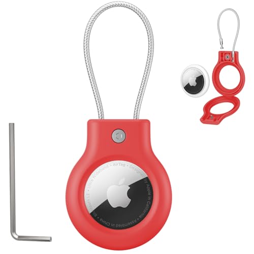 Apple AirTag Cover Secure Holder con Cavo Metallico Custodia Protettiva Portachiavi Accessorio per Chiavi Bagagli Animali Domestici Case durevole con Blocco Chiave Allen Sistema