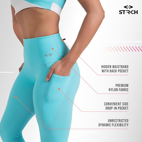 Image of STRCH Nylon High Waist No-Roll Leggings for Women- Secure fit, Leggings for Gym, Yoga, Running, Super Stretch, Sweat-Wicking, Lightweight, Breathable, Wrinkle Free, No-roll Waist Band.