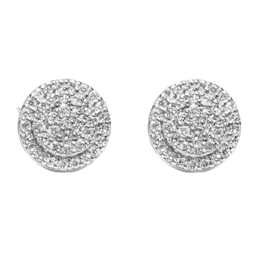 White Gold Plated 925 Sterling Silver Flower Cluster Honey Comb Set Hip Hop Iced 5A Cz Hypoallergenic Trendy Round Stud Screw Back Circle Earrings.