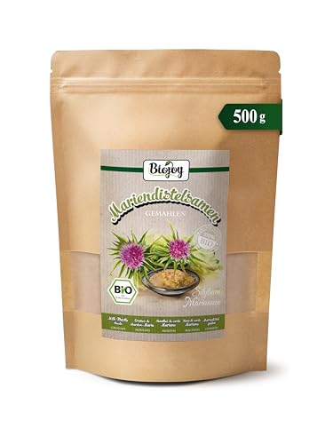 Biojoy Semillas de cardo mariano BIO molidas (500 g), Harina de cardo mariano, natural (Silybum marianum)