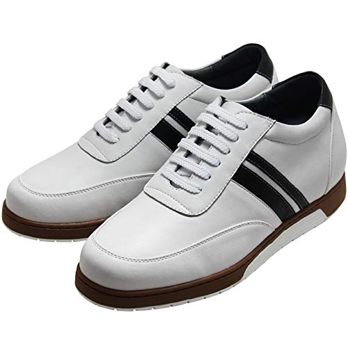 CALTO Men's Invisible Height Increasing Elevator Shoes - White Leather Lace-up Lightweight Clasic Casual Sneakers - 2.8 Inches Taller - Y2821 - Size 9 D(M) US3
