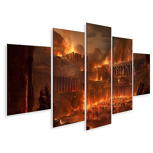 islandburner Bild auf Leinwand Dunkle, feurige mittelalterliche Stadt, KI-generierte Apokalypse Bilder Wandbilder Poster JEVD-MFP