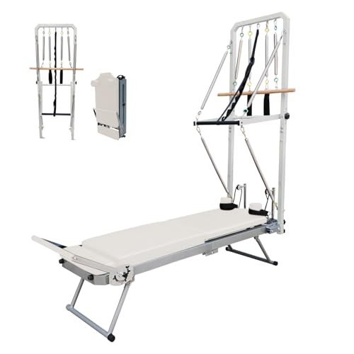 nexace Pilates Reformer,Foldable Pilates Machine with Attachable Tower (Off White)