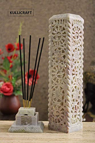 Image of Marble Carving Agarbatti Stand, Combo | Soapstone Hand-Carved, Incense Burner Holder, Ash Catcher for Incense Sticks, Spiritual Decor for Puja Room
