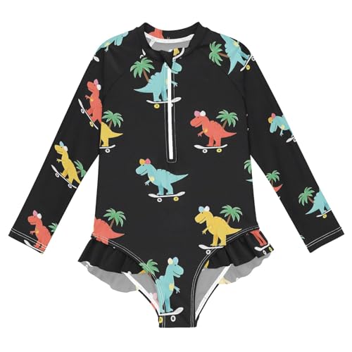 ALAZA Toddler Swimsuit Girl Bathing Suit Swimwear Rash Guard Dinosaur Coconut Tree Long Sleeve 3T