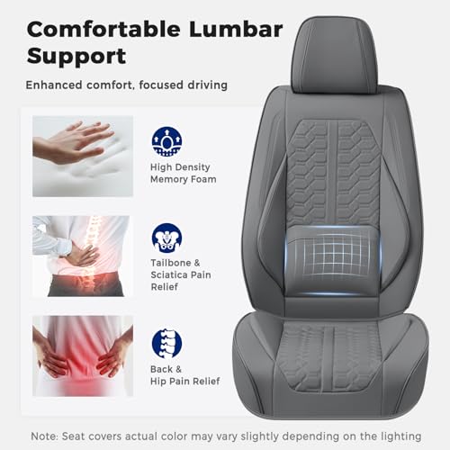 Image of Huidasource Gray Car Seat Covers Full Set, Full Coverage Nappa Leather Seat Cover, Front and Back Seat Covers 5 Seats Universal Fit for Most Cars SUV Trucks, Car Seat Cushion Protector