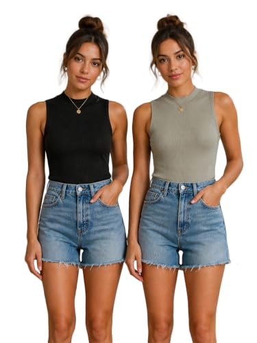 Image of Toochki Tops for Women Crop Top for Women's Tank Activewear Tee Casual Sports Cotton High Neck Camisole Pack of Two (2)