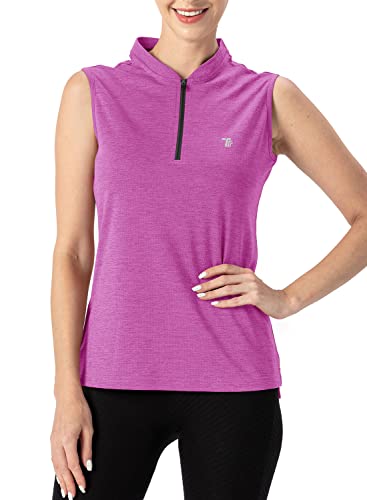 Foto von YSENTO Damen Poloshirt Ärmelloses Golf Tennis Shirt Quick Dry Leicht Sport Oberteile Polohemd Tanktops mit Kragen(Lila,L)