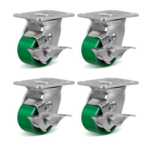 3 Inch Caster Wheels, Heavy Duty Caster with Strong Load-Bearing, Polyurethane Wheel on Steel Hub, Supports 800 lbs Each(4 Brake)