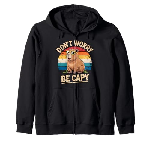 Don’t Worry Be Capy Retro Meme Zip Hoodie