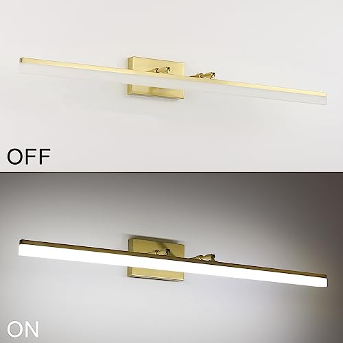 Image of Aipsun Brushed Brass Vanity Light Fixtures 40inch Modern LED Bathroom Fixtures Gold Vanity Lighing for Bathroom Wall Light Fixtures 5500K