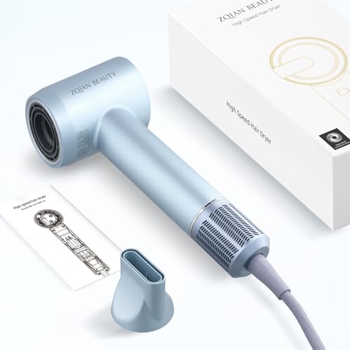 ZQIAN BEAUTY Hair Dryer, High-Speed Blow Dryer with 110,000 RPM Brushless Motor, 200 Million Negative Ionic Hair Dryer, Fast Drying Low Noise Hairdryer with Magnetic Concentrator Nozzle (Silver Blue) - Thumbnail 2