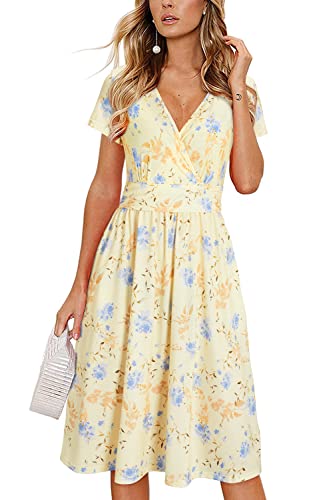 Image of Newshows Women's Pockets Wrap V Neck Floral Summer Vacation Casual Sundress | Wrinkle Free, Stretchy, Summer Beach Floral Sundress 2026, Casual Dress for Vacation, Guaduation, Side Pockets, A-line