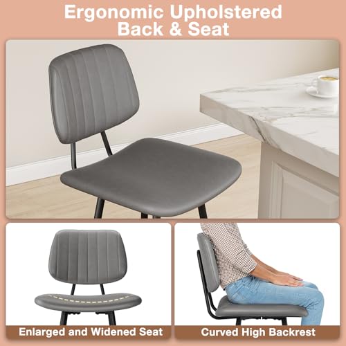 Image of Raynesys 24-Inch Leather Bar Stools with High Backrest, Grey