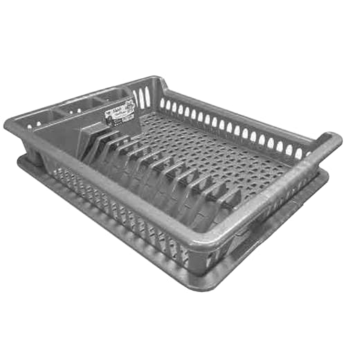 Usave Large Plastic Dish Drainer Plate Cutlery Rack with Drip Tray (Silver)