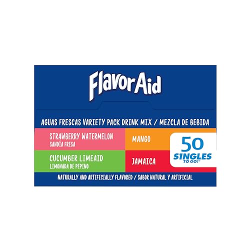 Image of Flavor Aid Aguas Frescas Singles To Go Variety Pack, Powdered Drink Mix, 1 Box (50 Single Servings),3.55 Ounce (Pack of 40)