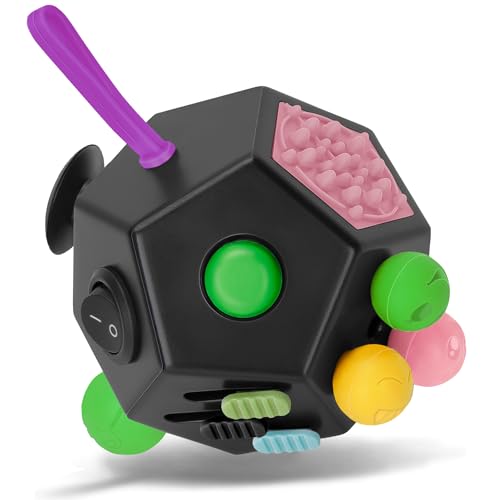 Milifox Fidget Cube for Kids Adults, Fidget Toys for Anxiety, Cube Fidgets Toy Anti Stress Autism OCD ADHD, 12 Sided Anxiety Toys for Adult Girls Boys Teens, Black