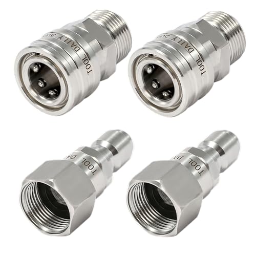 Image of Tool Daily Pressure Washer Adapter Set with Swivel, M22 14mm to 3 /8 inch Quick Connect, Stainless Steel Quick Disconnect Swivel for Power Washer Hose, 5000 PSI, Pack of 2