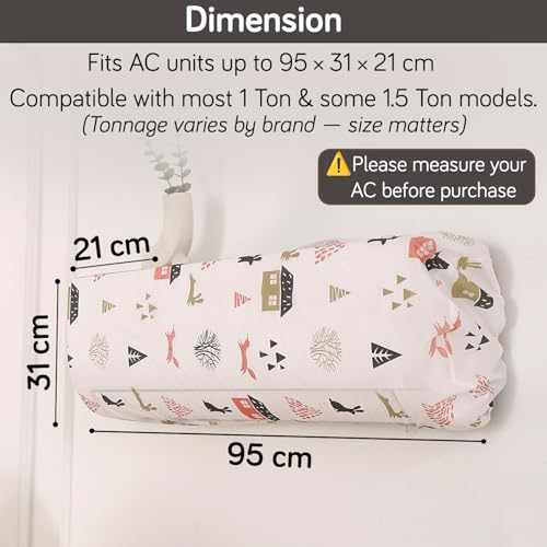 Image of HOKIPO Air Conditioner Cover for AC Units upto Size 95x31x21 cm | Compatible with most 1Ton & some 1.5Ton Split AC | Dustproof & Washable Indoor Unit Cover | Woodland Village (NEW-D4-AR5873)