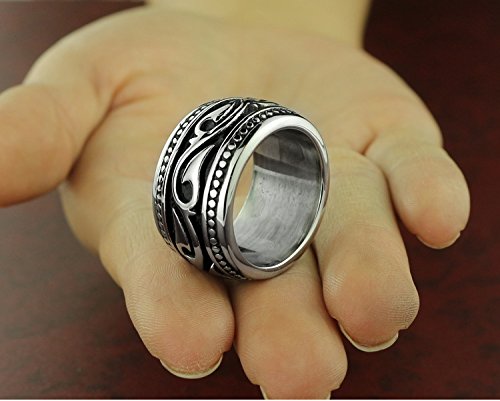 Trendy Wide Stainless Steel Celtic Band Thumb Ring for Men Manly Vintage Punk Biker Jewely Size 13 13mm(Silver)