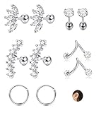 JOERICA 3 Pairs Stainless Steel Silver Ear Cartilage Earrings for Women Tragus Helix Earring Cute Conch Flat Back Piercing Jewelry 16G (C:5 Pairs)