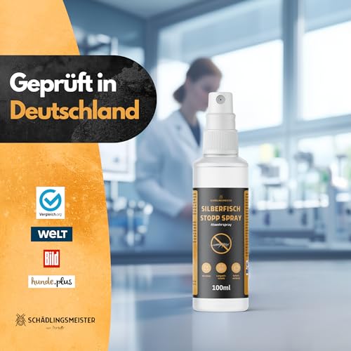 Silberfisch Stopp Spray – 100 ml – Hochkonzentriertes Repellent gegen Silberfische – Langanhaltender Schutz bis zu 12 Wochen – Für Badezimmer, Küche & Abstellraum – Silberfischabwehr – PT19