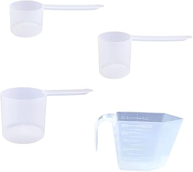 Plastic Measuring Scoops, 1/4 Cup, 1/3 Cup, 1/2 Cup, 1 Cup Long Handle Spoons for Powders and Granules, Coffee, Pet Food, Grains, Protein, Spices and Other Dry Goods, BPA Free Pack of 4