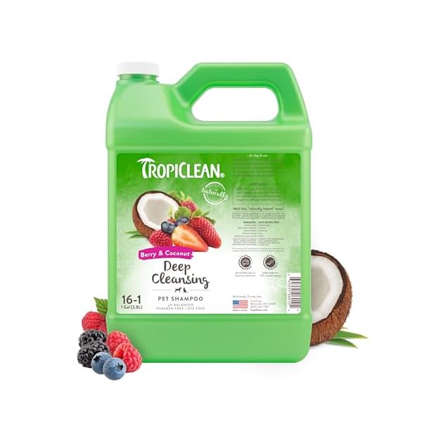 TropiClean - Reinigendes & feuchtigkeitsspendendes Hunde- und Katzenshampoo - Hergestellt aus natürlichen Inhaltsstoffen - Beere & Kokosnuss, 3,8 L