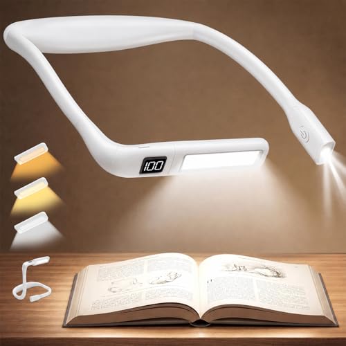 Image of Reading Light with Power Display & Timer: Bendable Book Light Eye Caring 3 Color Dimmable Neck Reading Light, Rechargeable 2000mAh Reading Lamp Knitting Crochet Accessories Sewing Craft Light