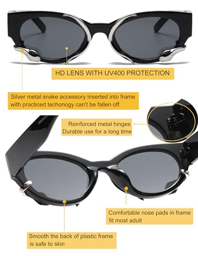 Vintage Narrow Cateye Sunglasses Trendy Small Oval Metal Snake Y2k Accessories 5