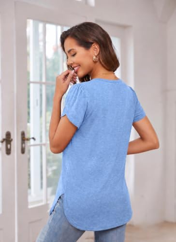 Image of Herou Women's Casual Long /Short Sleeve T Shirt Crewneck with Side Split Fall Pullover Loose Tunic Sweater Tops
