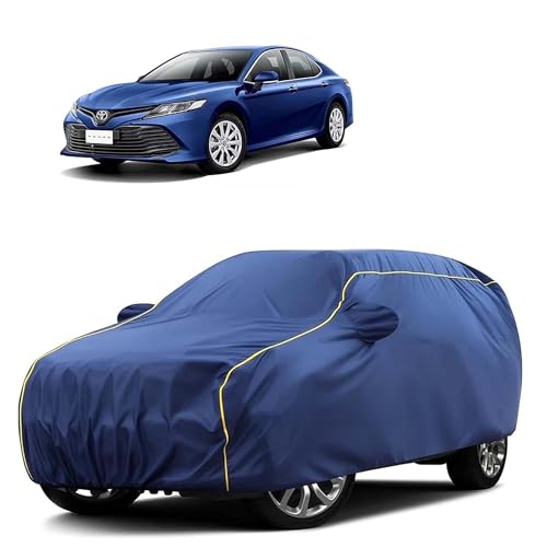 Image of Sulfar 100% Water Resistant Car Body Cover Compatible with Mirror for Toyota Camry (Triple Stitched, Full Bottom Elastic, Blue Taffeta with Yellow Piping)