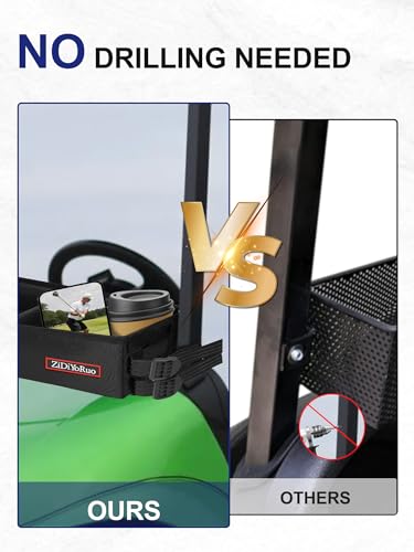 ZIDIYORUO Golf Cart Front Inner Storage Basket, No Drilling Dash Tray Organizer Compatible with EZGO Drive Club Car Kandi Electric Golf Carts, Foldable Universal 1680D Golf Cart Storage Organizer
