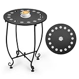EVELOMO Outdoor & Indoor Modern Round Black Alloy Steel Side Table, 13.94' Diameter x 17.4' H, Weather Resistant